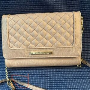 Steve Madden Quilted Neutral Crossbody Bag with Gold Hardware